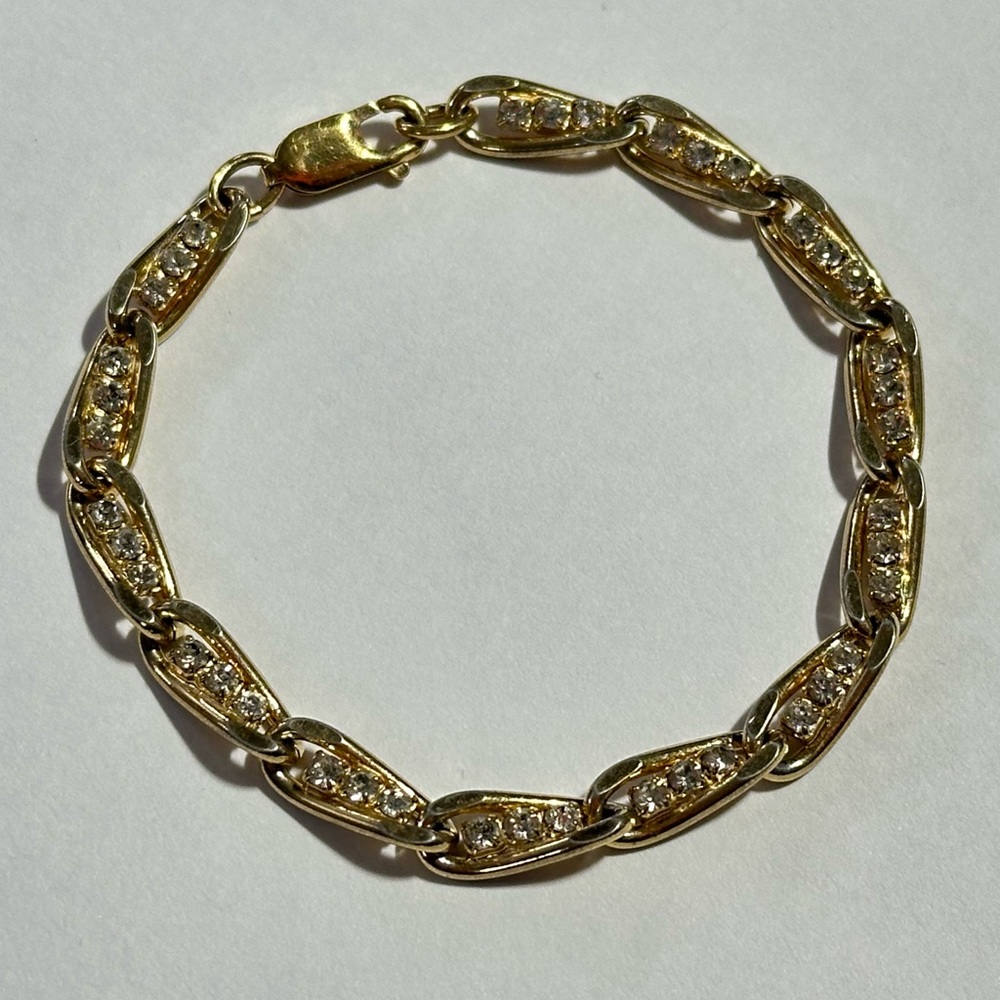 Rhinestone Goldplate Tennis Bracelet 80s 90s McBling Old Money Y2K Grandmacore